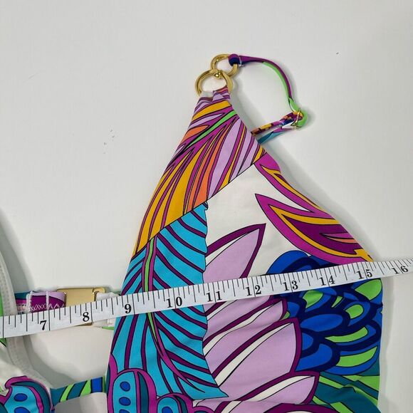 Trina Turk One Piece Swimsuit Size 8 10?  Multi Paradise Plume V Plunge Tropical - Picture 13 of 16